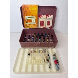 Vintage Sewing Box Craft Organizer Thread Bobbins Needles Singer Accessories